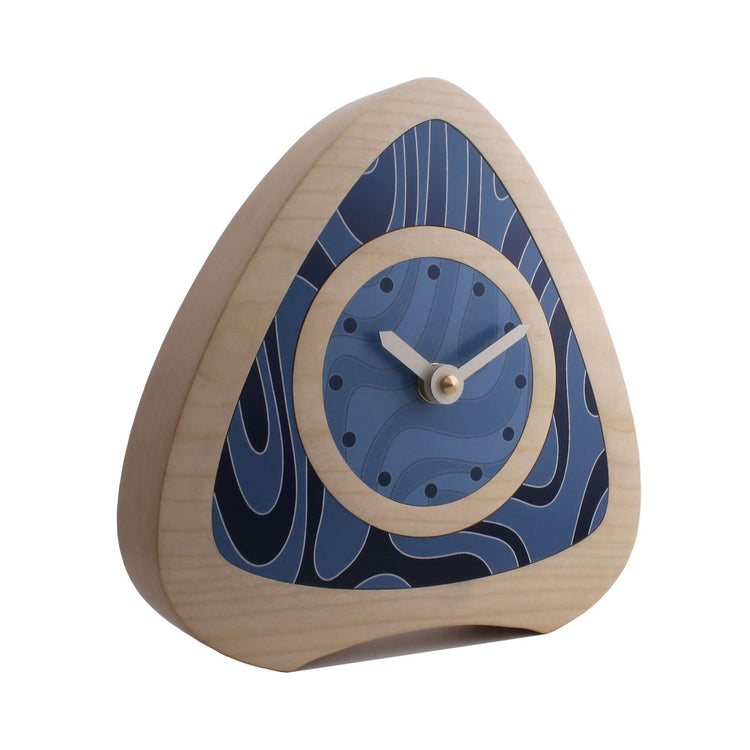 Decorative sycamore wooden desk clock blue
