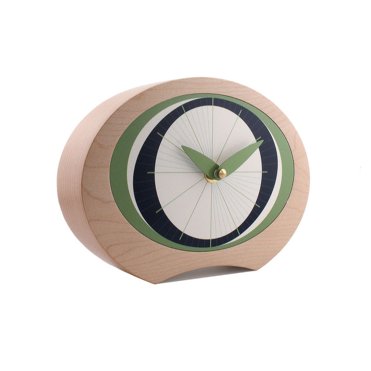 Decorative maple wooden desk clock green