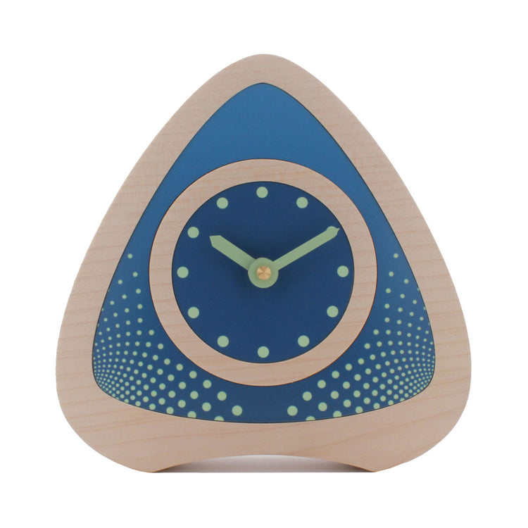 Decorative Nova sycamore wooden retro desk clock blue with pale green hands