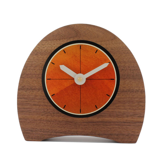 Retro walnut silent wooden desk clock orange
