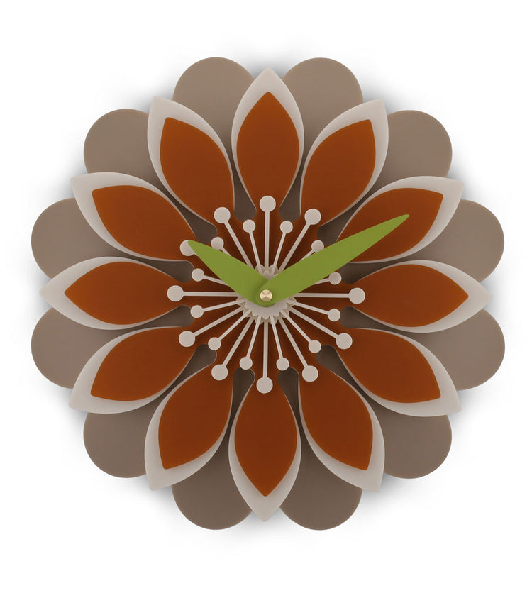 Retro orange flower petal wall clock with cream stamen