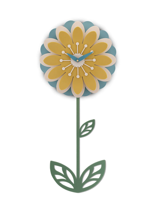 Daisy Pendulum Wall Clock - Yellow and Blue