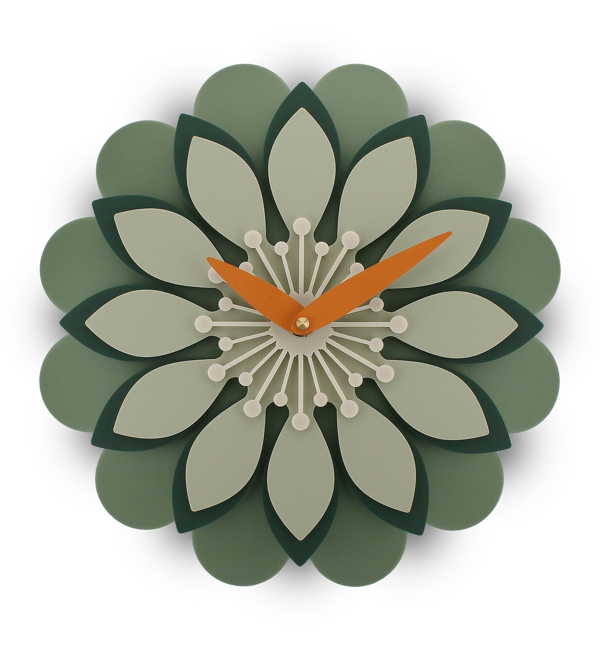 Decorative wall clock with a floral design on a white background