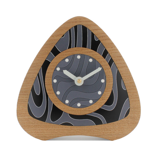 Non ticking wooden oak desk clock with black dial and cream hands