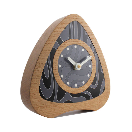 stylish wooden oak retro silent desk clock with black dial and cream hands