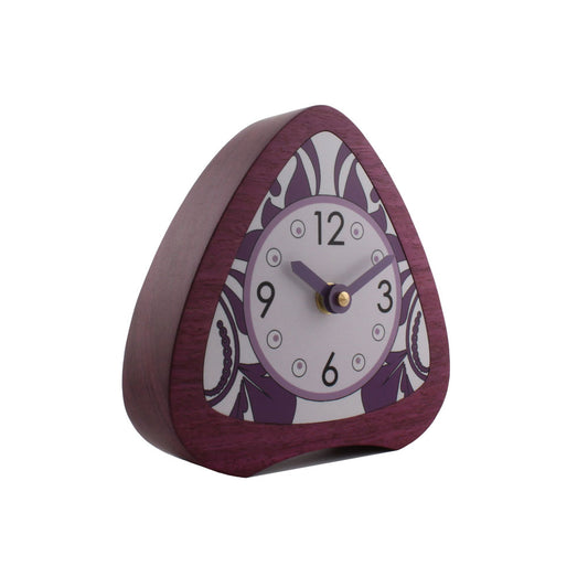 Floral Fleur desk clock in purpleheart wood with purple and grey dial