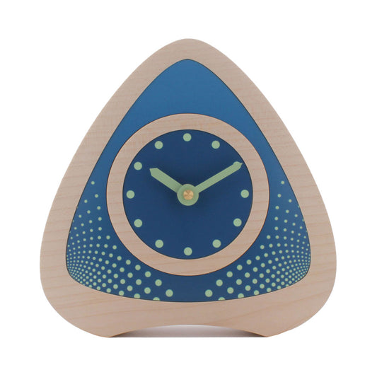 Decorative Nova sycamore wooden retro desk clock blue with pale green hands