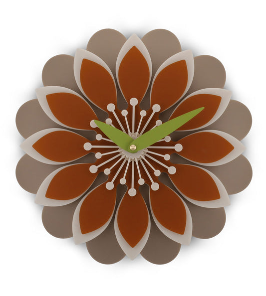 Retro orange flower petal wall clock with cream stamen